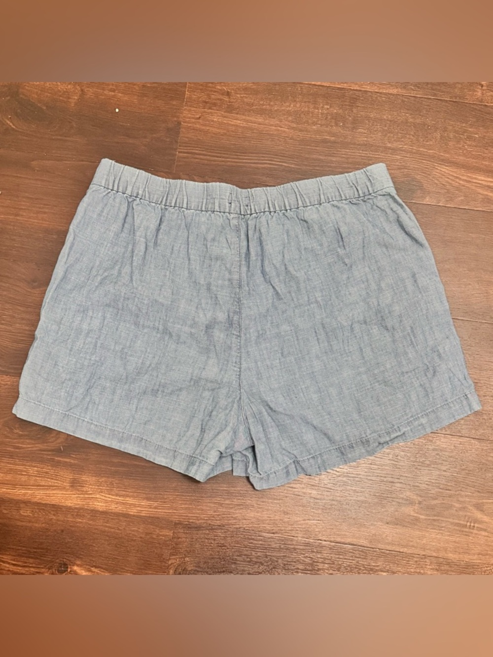 J. Crew Chambray High-Waist Elastic Shorts in Light Blue